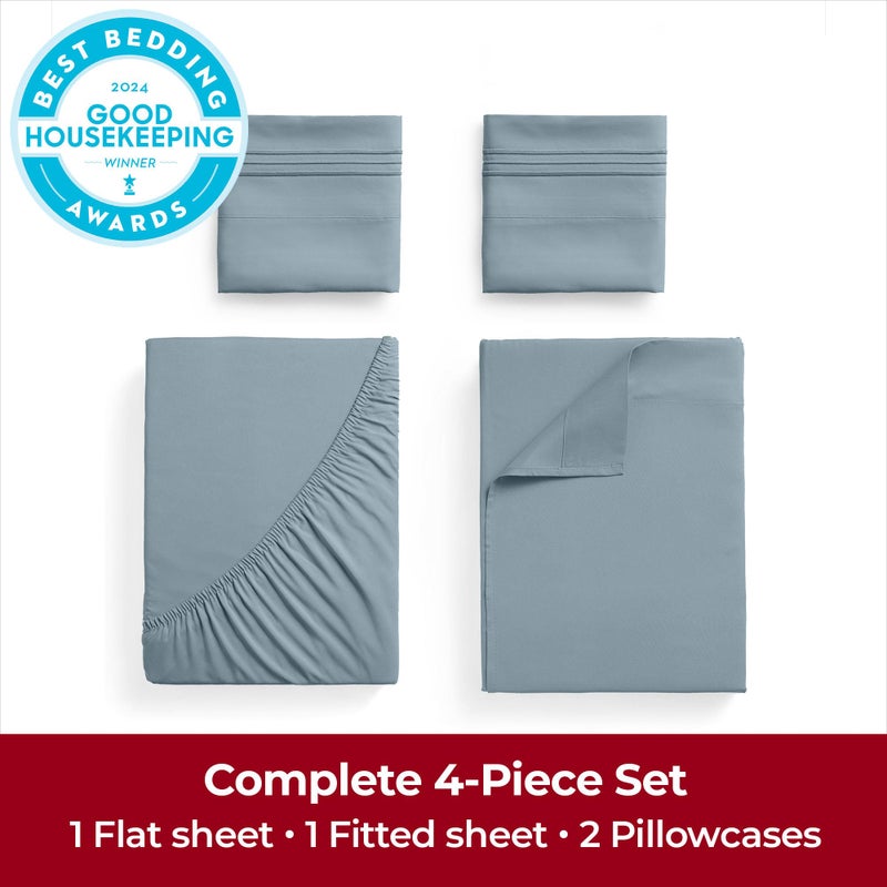Mellanni Extra Deep Queen Sheets - 4 PC Iconic Collection Bedding - Hotel Luxury, Ultra Soft, Cooling Bed Sheets - Wrinkle, Fade, Stain Resistant (Queen, Spa Blue) - Image 4